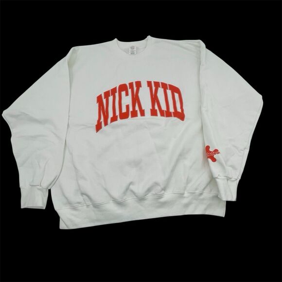 Nickelodeon Sweatshirt Nick Kid Adult XL White Orange Slide Big Spell Out LS NEW - Picture 1 of 12